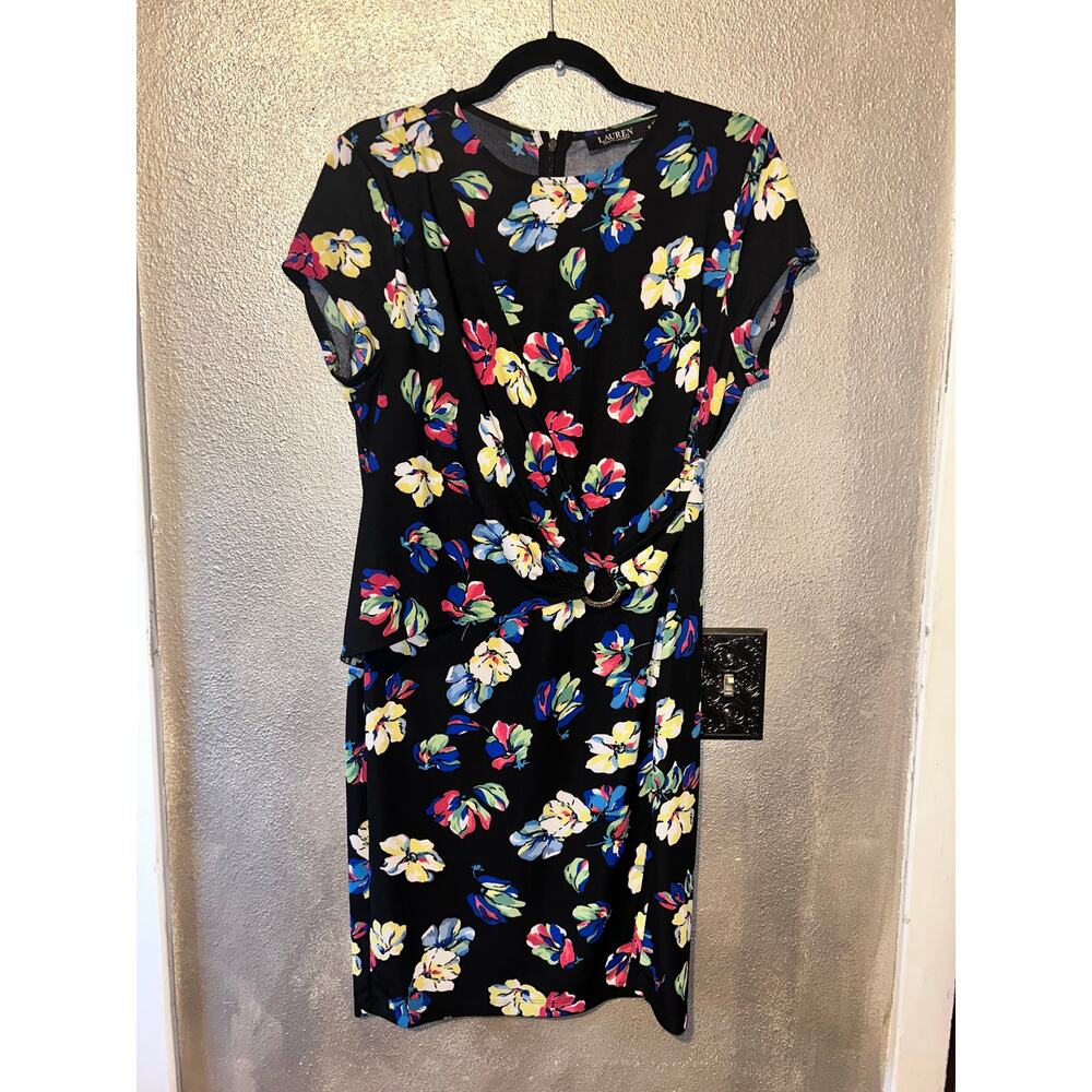 Lauren Ralph Lauren Professional Office Business Casual Black Floral Dress